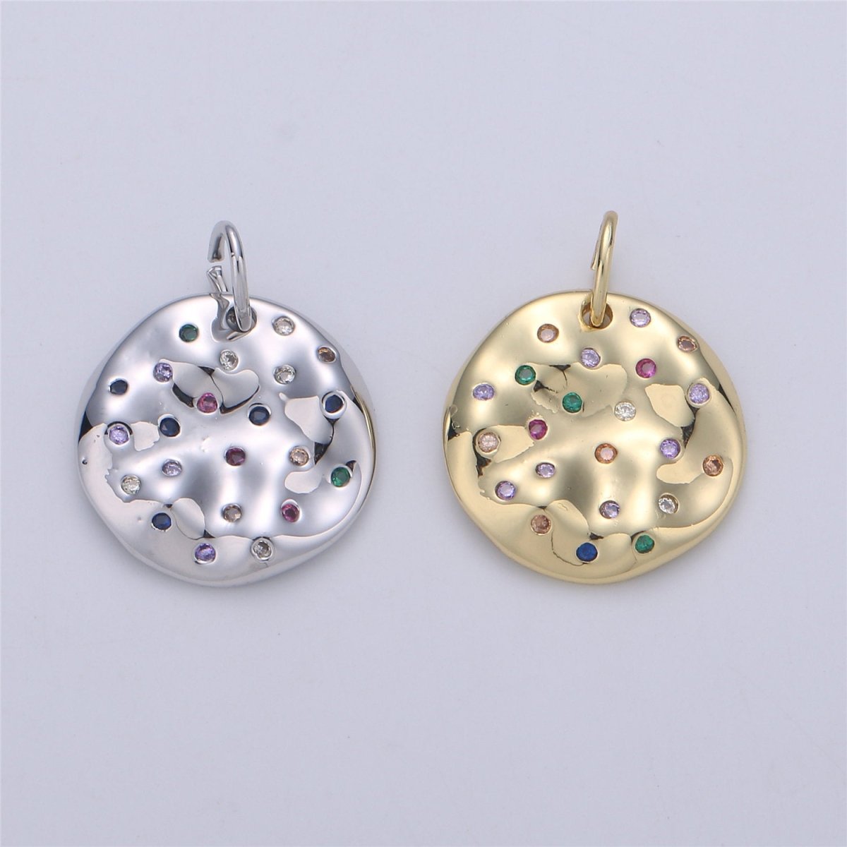 24K Gold filled Rustic Geometric Dainty Charm with Micro Pave Multi Color Rainbow Cubic Zirconia CZ Stone for Necklace or Bracelet, C-904