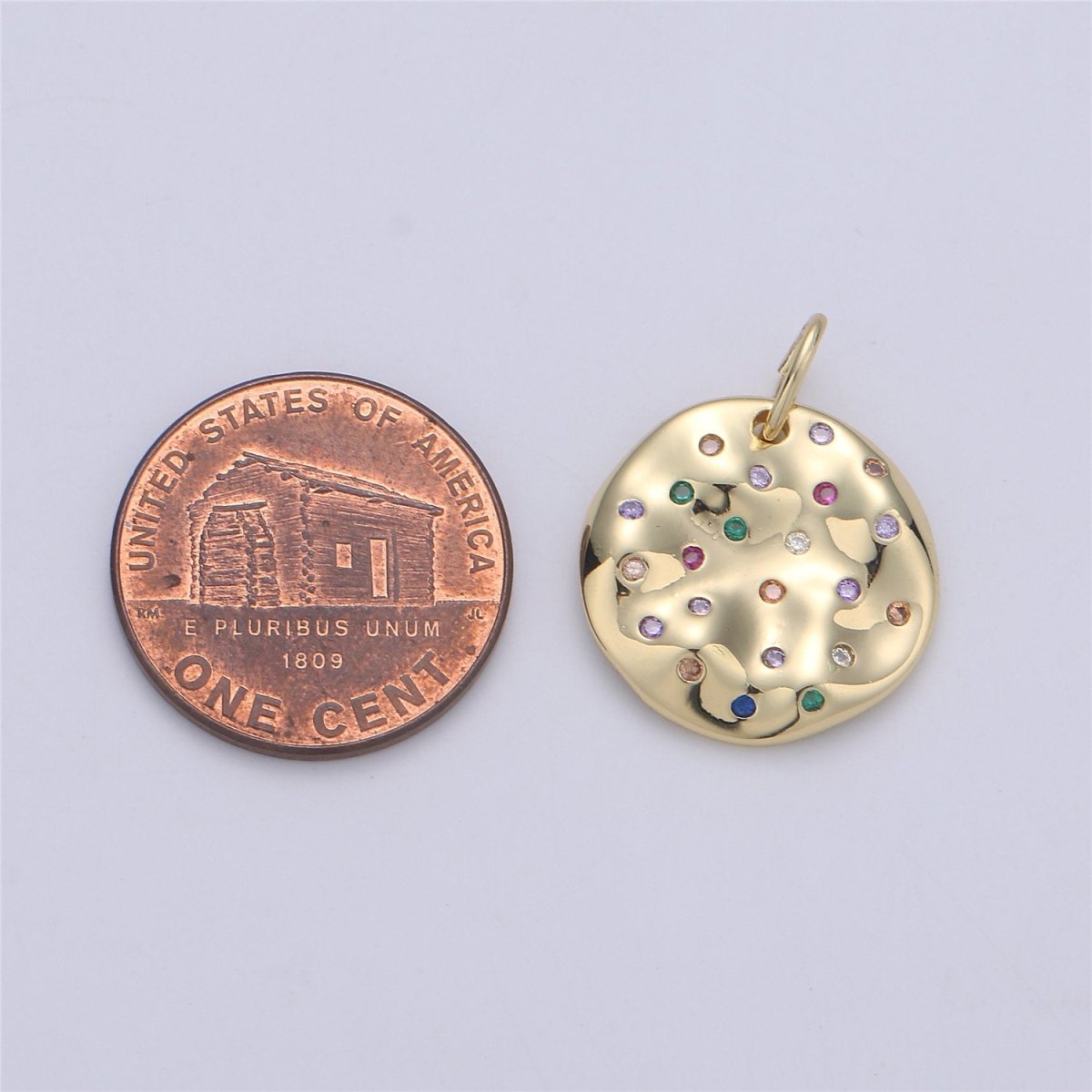 24K Gold filled Rustic Geometric Dainty Charm with Micro Pave Multi Color Rainbow Cubic Zirconia CZ Stone for Necklace or Bracelet, C-904