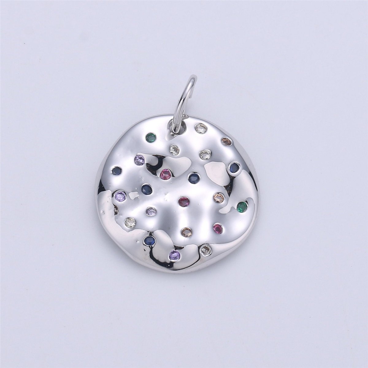 24K Gold filled Rustic Geometric Dainty Charm with Micro Pave Multi Color Rainbow Cubic Zirconia CZ Stone for Necklace or Bracelet, C-904