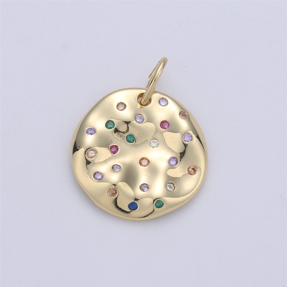 24K Gold filled Rustic Geometric Dainty Charm with Micro Pave Multi Color Rainbow Cubic Zirconia CZ Stone for Necklace or Bracelet, C-904