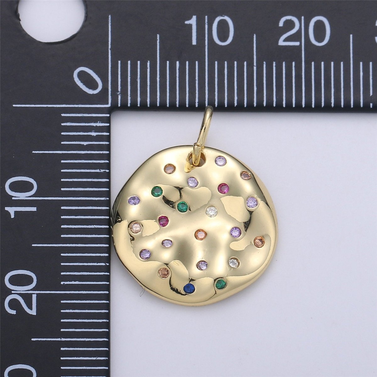 24K Gold filled Rustic Geometric Dainty Charm with Micro Pave Multi Color Rainbow Cubic Zirconia CZ Stone for Necklace or Bracelet, C-904