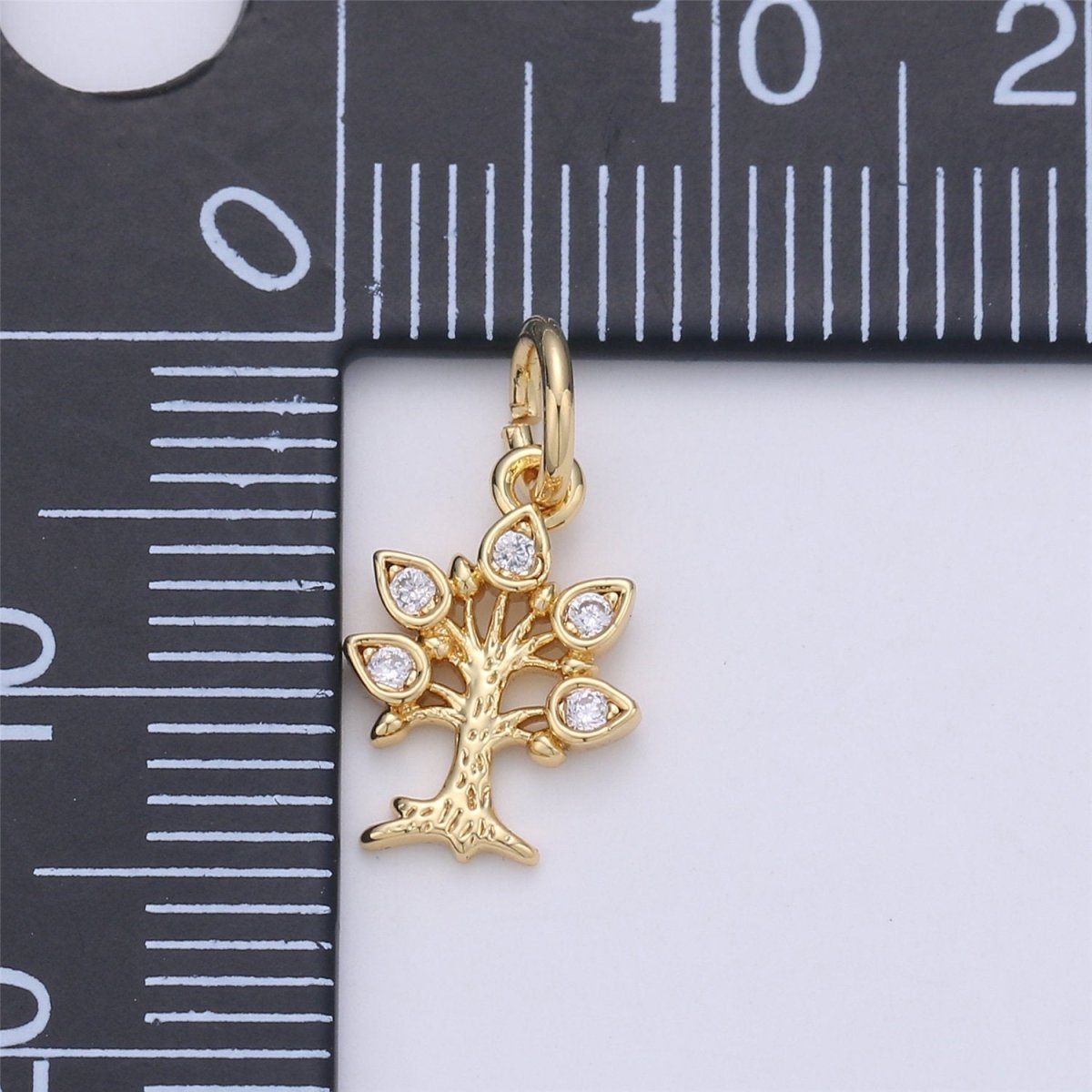 24K Gold filled Rustic Tree of Life Dainty Charm with Micro Pave charm Cubic Zirconia CZ Stone for Necklace or Bracelet, C-917