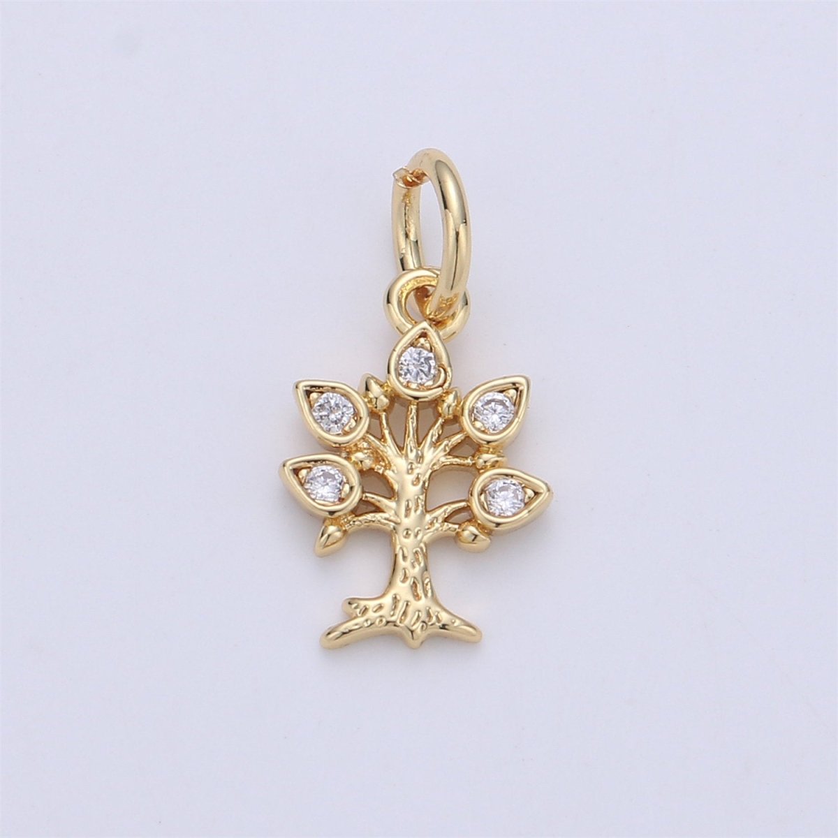 24K Gold filled Rustic Tree of Life Dainty Charm with Micro Pave charm Cubic Zirconia CZ Stone for Necklace or Bracelet, C-917