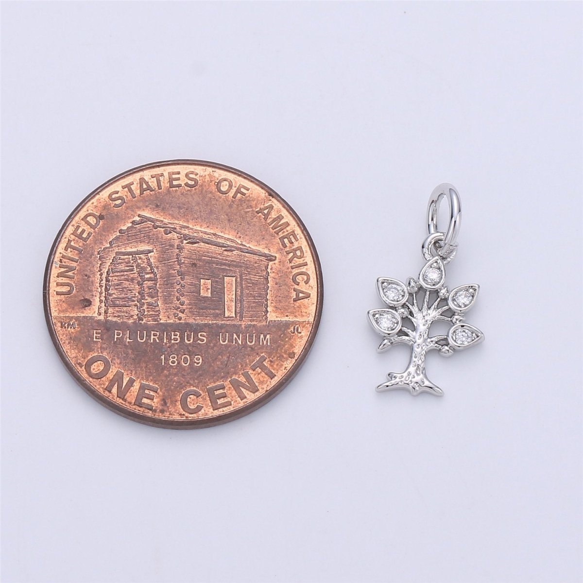 24K Gold filled Rustic Tree of Life Dainty Charm with Micro Pave charm Cubic Zirconia CZ Stone for Necklace or Bracelet, C-917