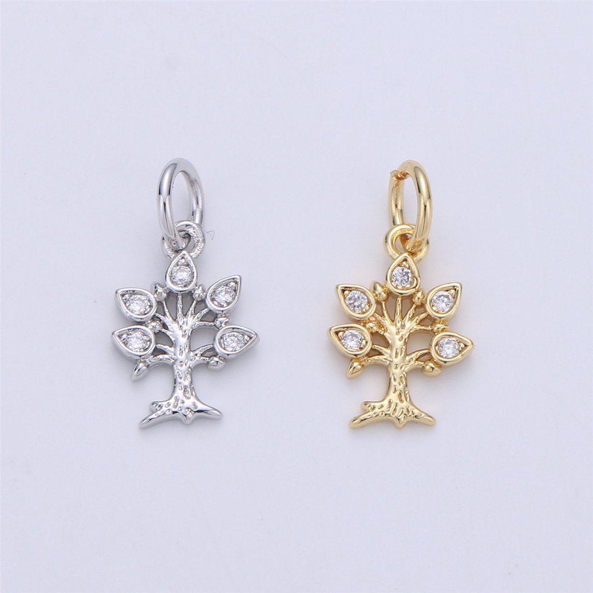 24K Gold filled Rustic Tree of Life Dainty Charm with Micro Pave charm Cubic Zirconia CZ Stone for Necklace or Bracelet, C-917