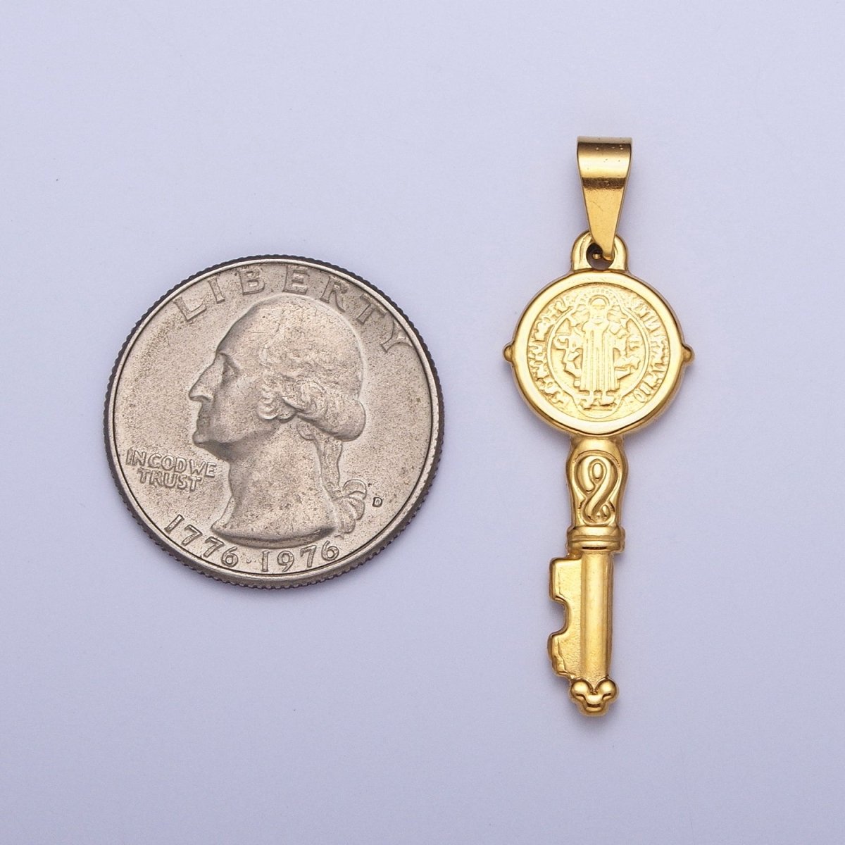 24k Gold Filled Saint Benedict Pendant Double Sided San Benito Charm Religious Key Pendant X-647 - DLUXCA