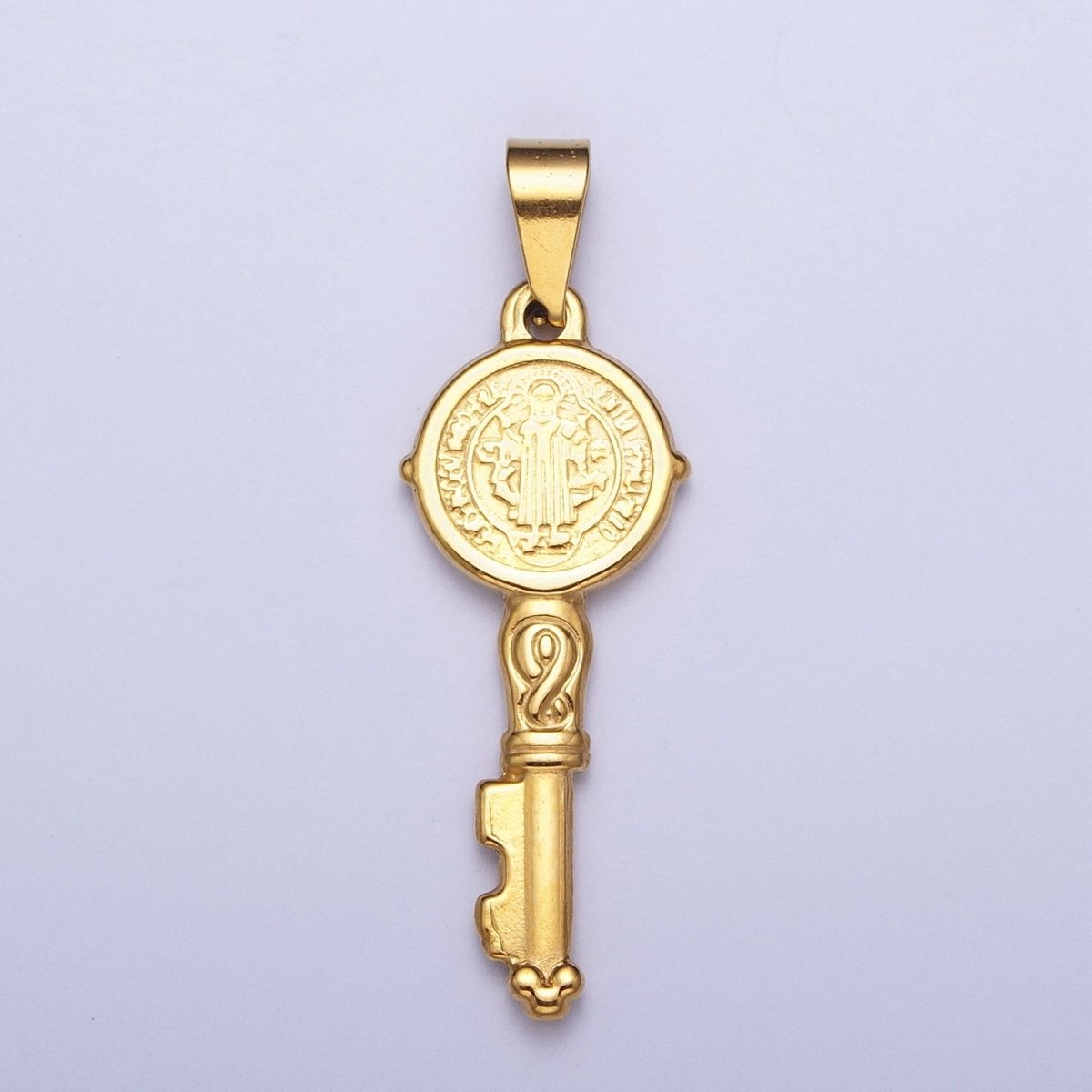 24k Gold Filled Saint Benedict Pendant Double Sided San Benito Charm Religious Key Pendant X-647 - DLUXCA