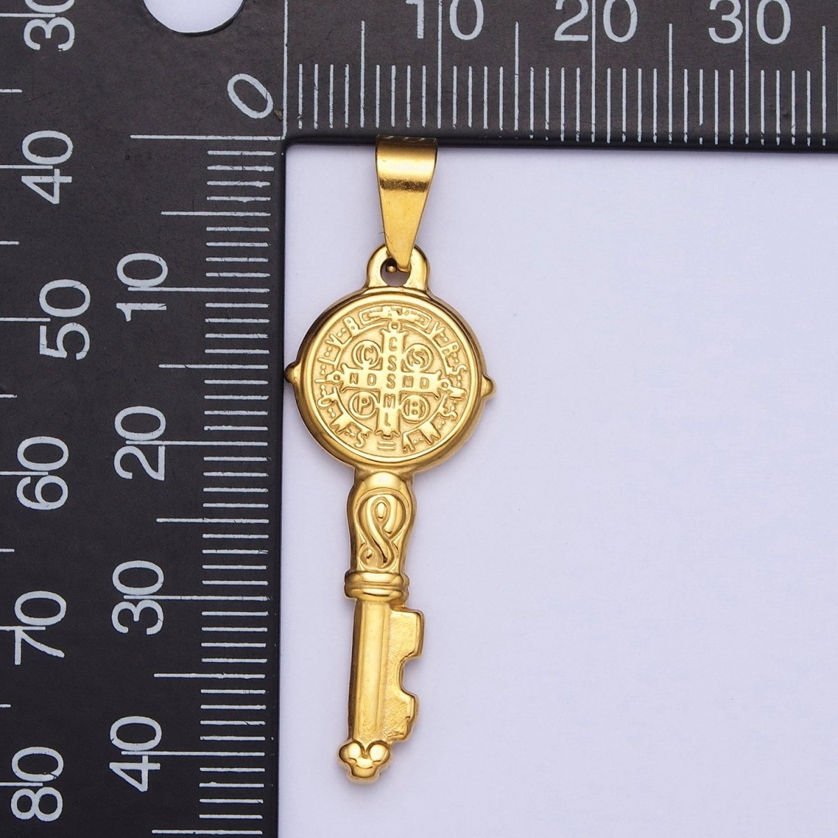 24k Gold Filled Saint Benedict Pendant Double Sided San Benito Charm Religious Key Pendant X-647 - DLUXCA