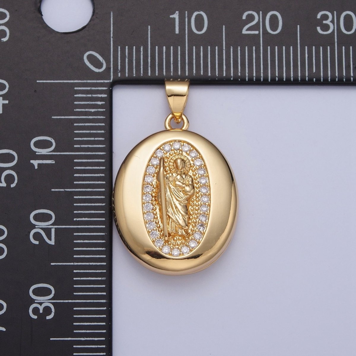 24K Gold Filled Saint Benedict / Virgin Mary Locket Oval Pendant, Micro Pave Clear Cubic Zirconia CZ Religious Jewelry H-092 H-105