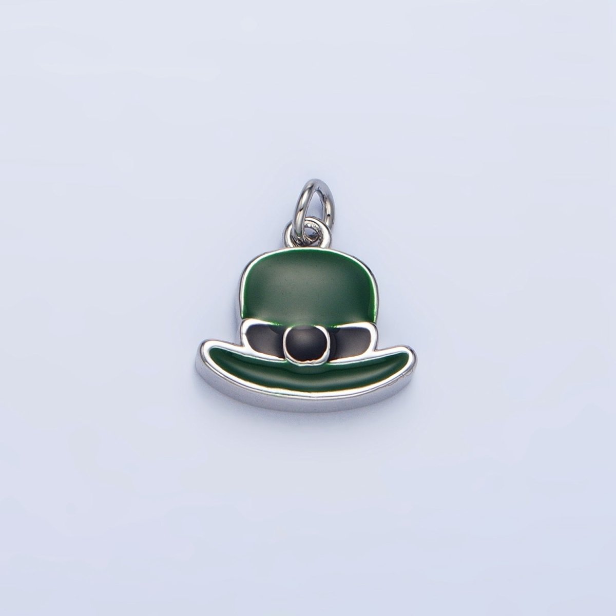 24K Gold Filled Saint Patrick Green Bowler Hat Enamel Charm in Gold & Silver | N1318