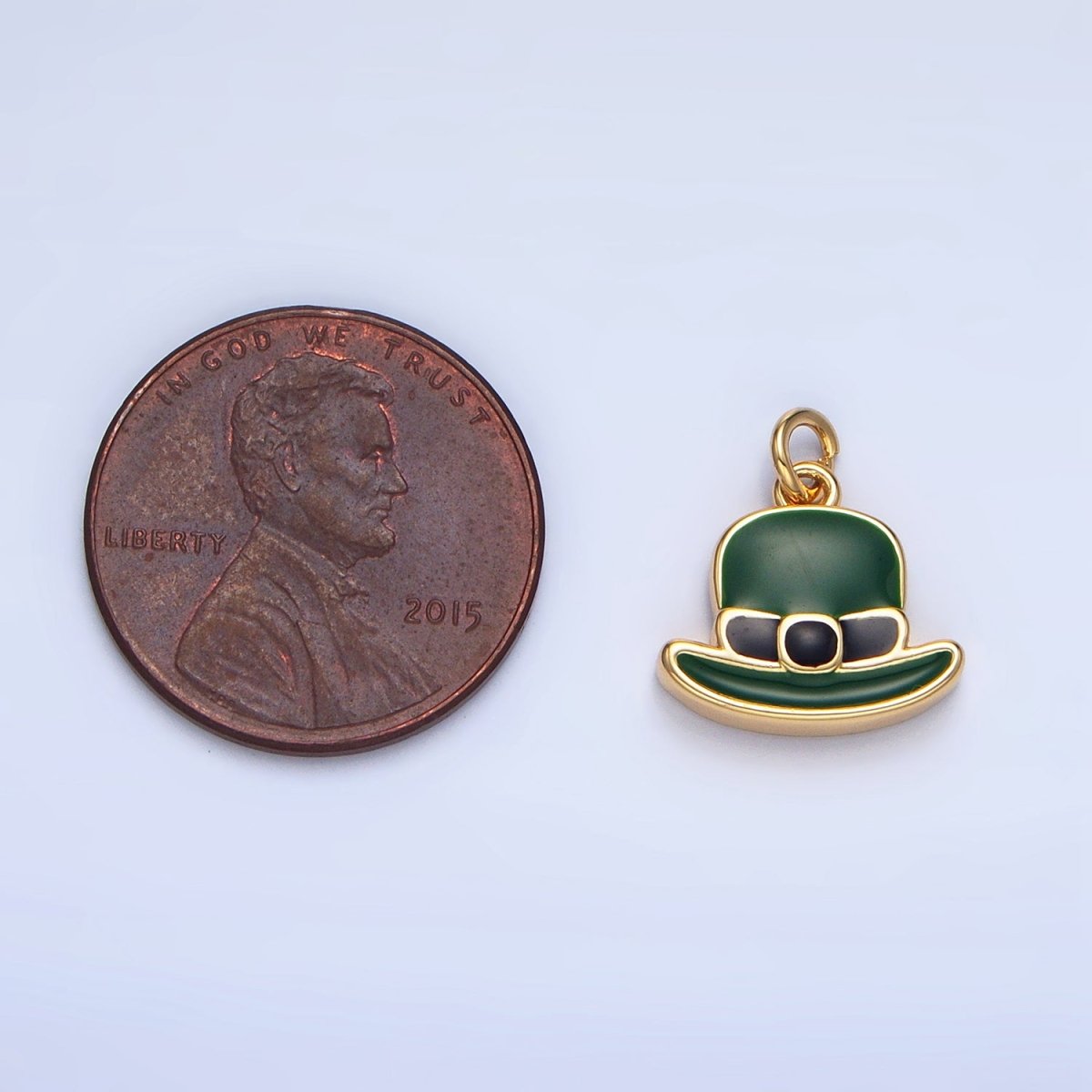 24K Gold Filled Saint Patrick Green Bowler Hat Enamel Charm in Gold & Silver | N1318