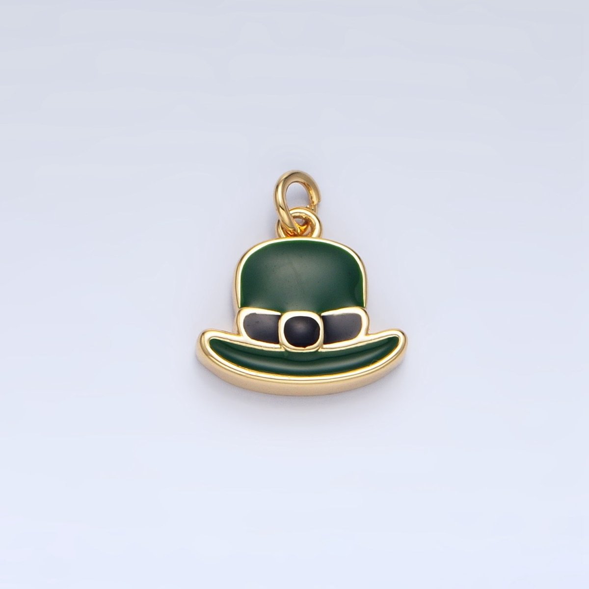 24K Gold Filled Saint Patrick Green Bowler Hat Enamel Charm in Gold & Silver | N1318