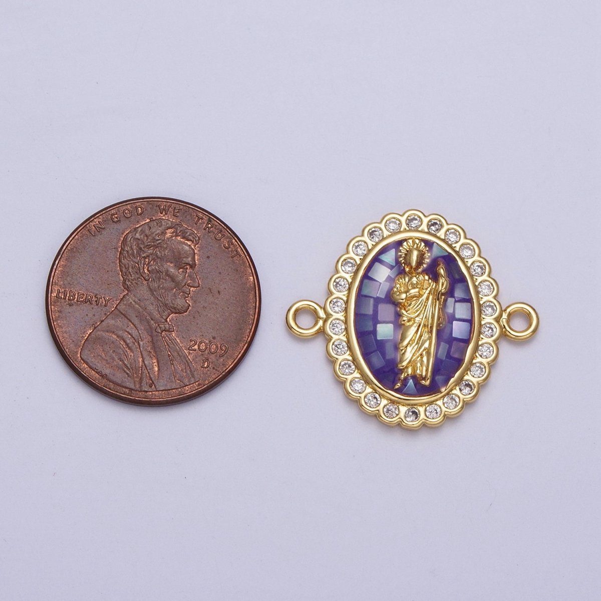 24K Gold Filled Saint St. Jude White, Pink, Purple Shell Opal Link Connector | Y-662 ~ Y-664