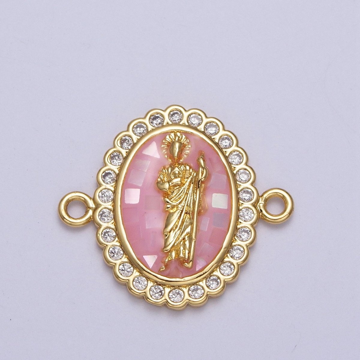 24K Gold Filled Saint St. Jude White, Pink, Purple Shell Opal Link Connector | Y-662 ~ Y-664