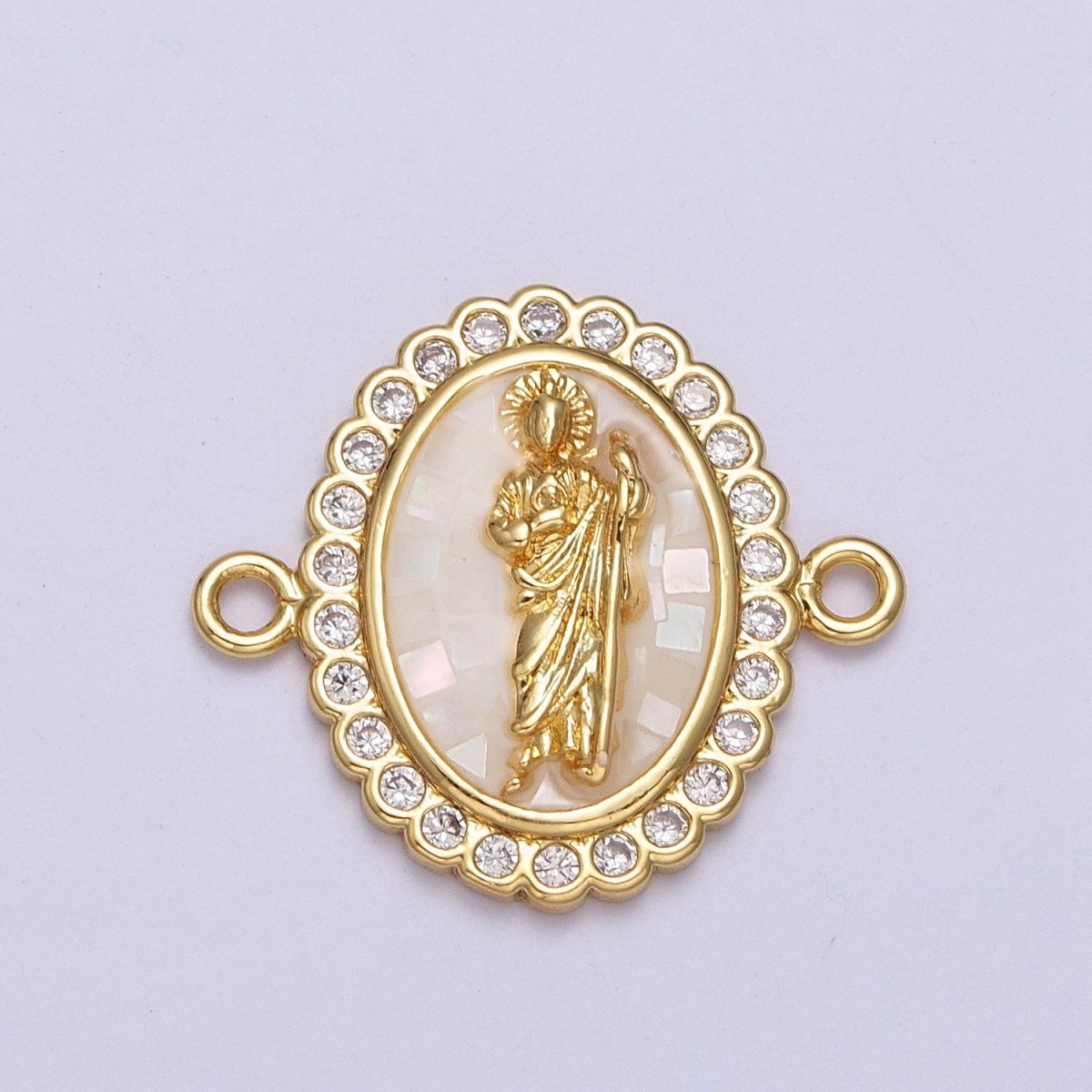 24K Gold Filled Saint St. Jude White, Pink, Purple Shell Opal Link Connector | Y-662 ~ Y-664