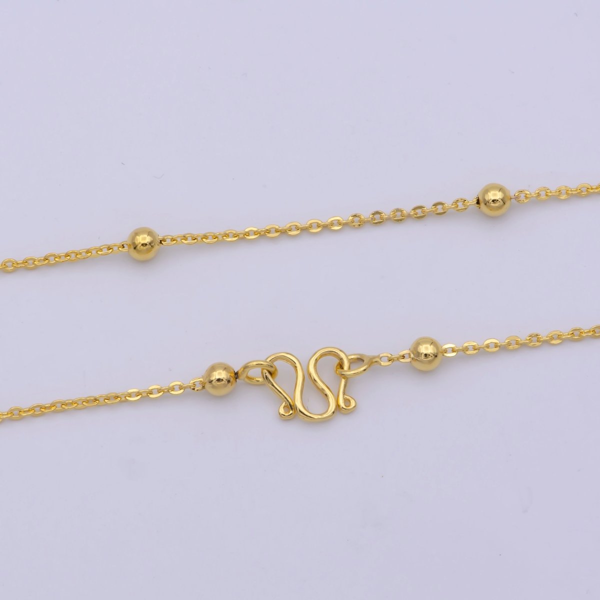 24K Gold Filled Satellite Chain Necklace, 17.5 Inch Cable Chain Necklace, Dainty 1.2mm Ball Necklace w/ M Clasp | WA-471 Clearance Pricing - DLUXCA