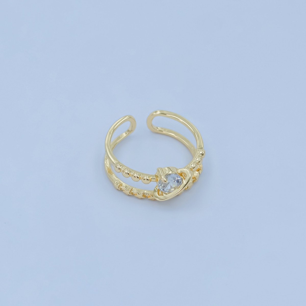 24K Gold Filled Saturn Planet Space Star CZ Double Band Ring | O819 - DLUXCA
