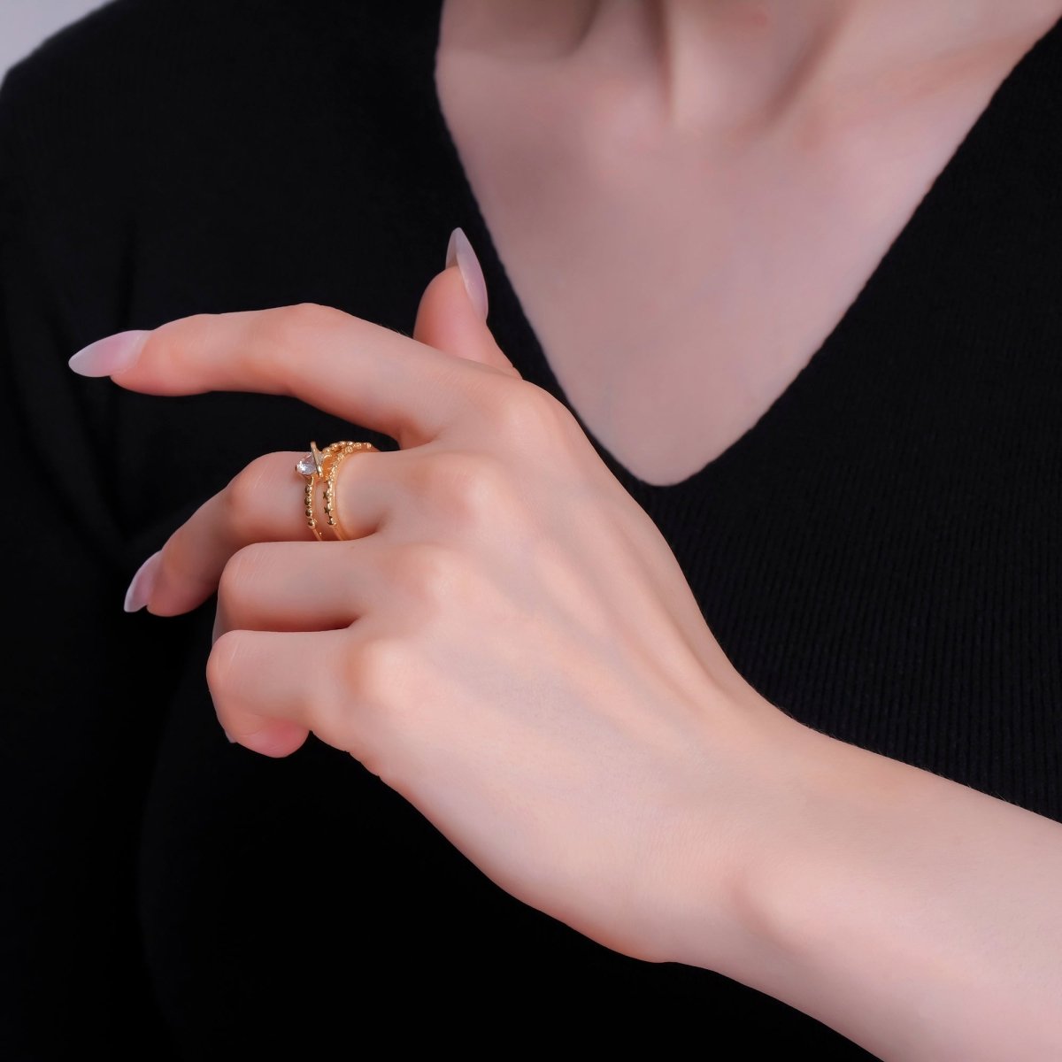 24K Gold Filled Saturn Planet Space Star CZ Double Band Ring | O819 - DLUXCA