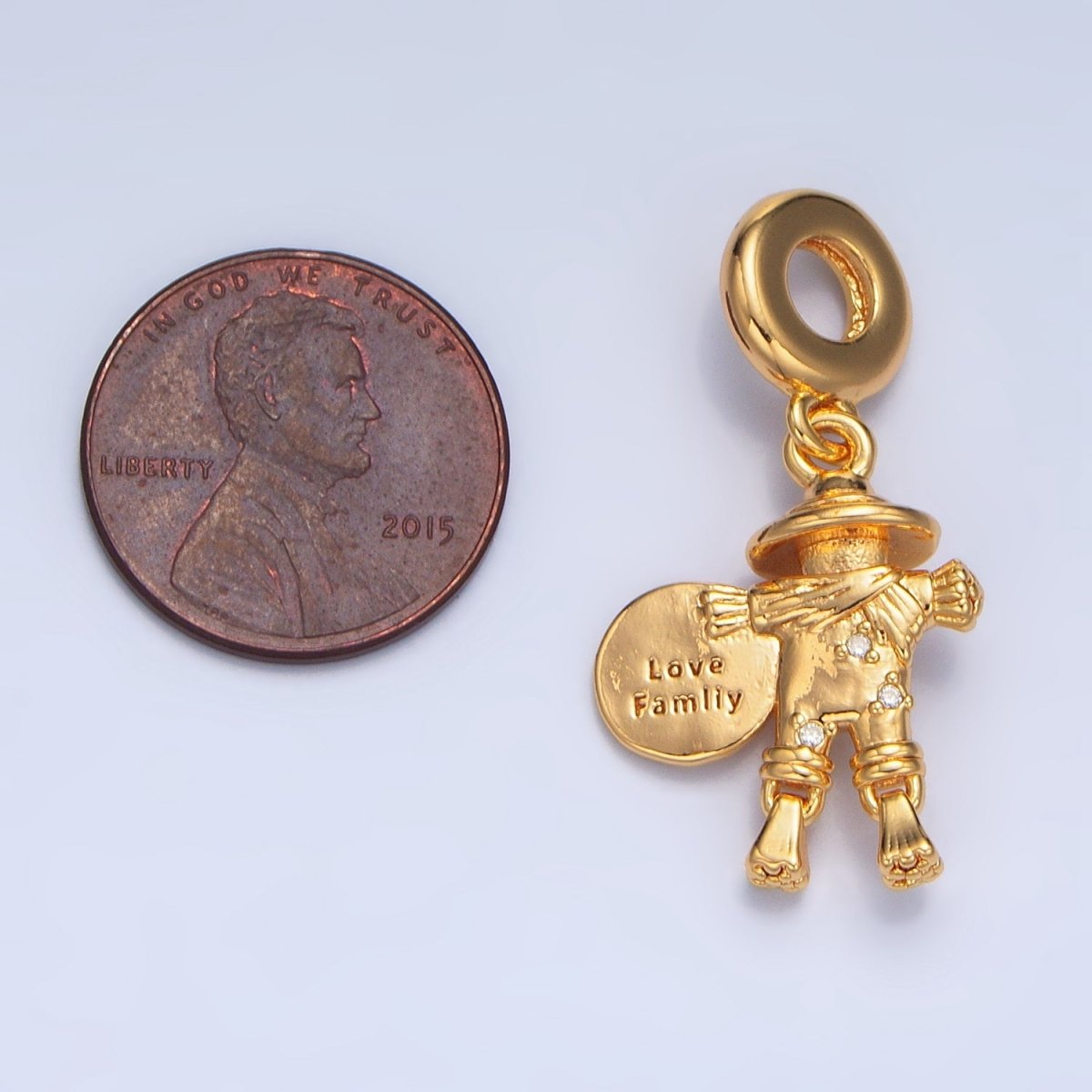 24K Gold Filled Scarecrow "Love Family" Script Rhondelle Drop Pendant | X587 - DLUXCA