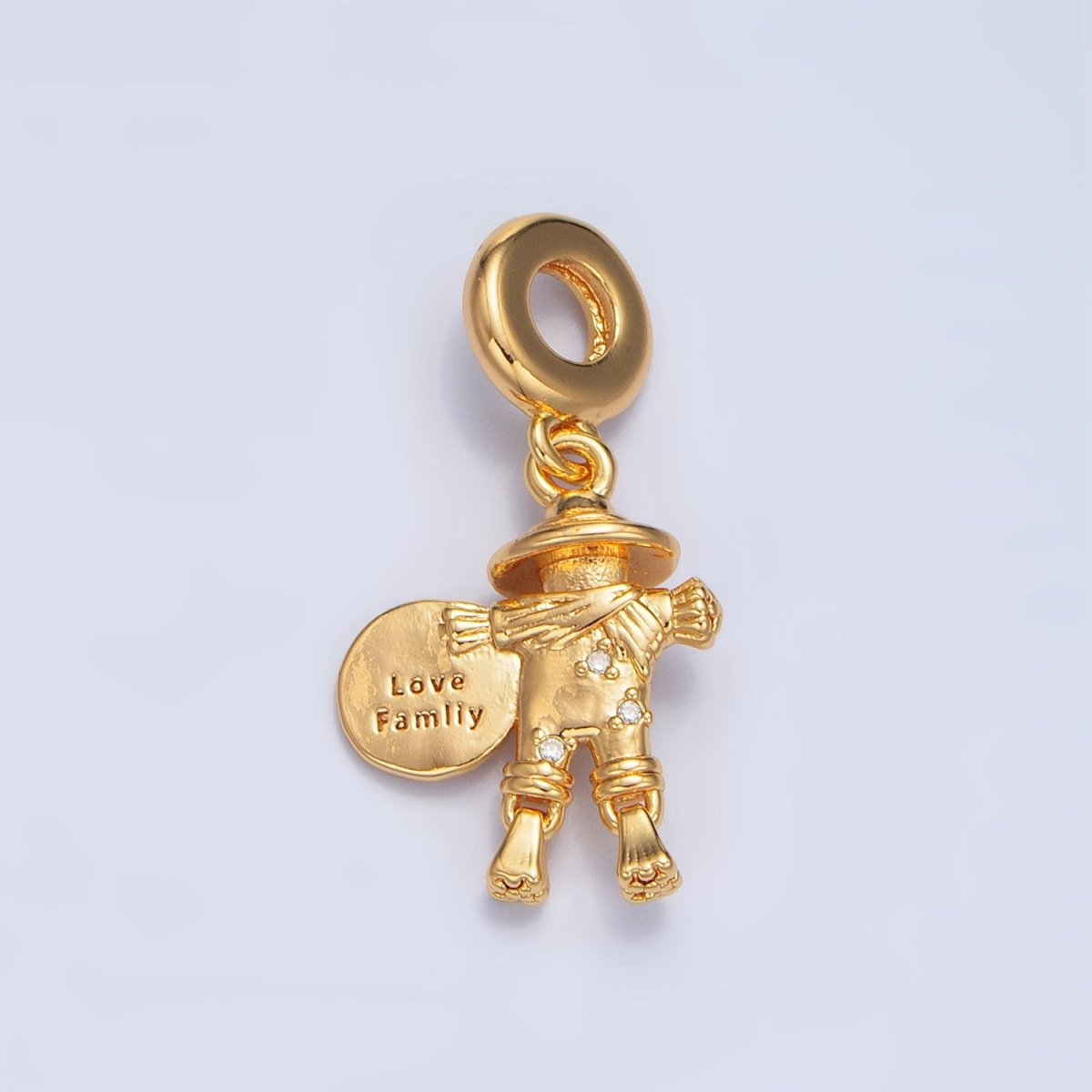 24K Gold Filled Scarecrow "Love Family" Script Rhondelle Drop Pendant | X587 - DLUXCA