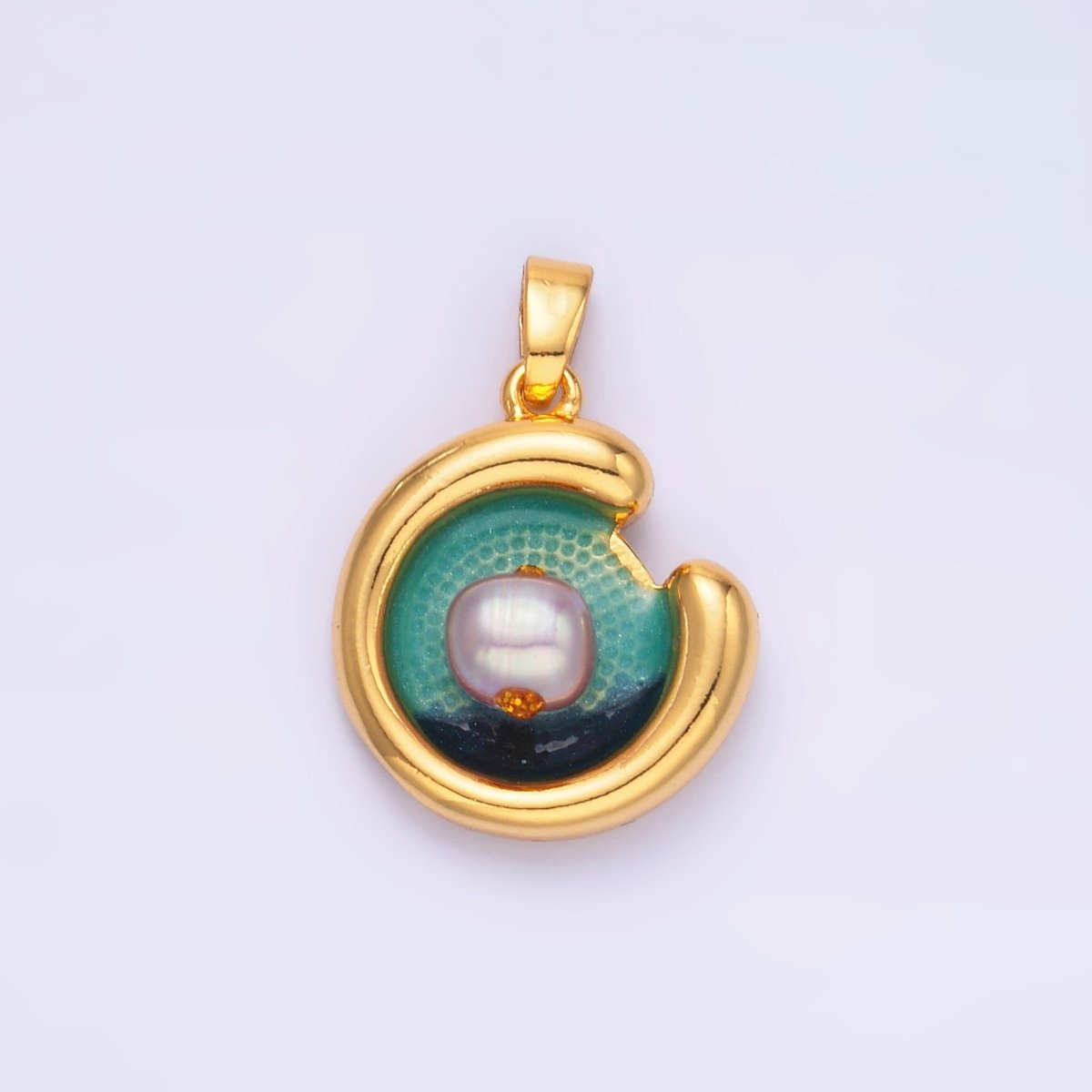 24K Gold Filled Sea Freshwater Pearl Curved Molten Pendant | AA1461 - DLUXCA