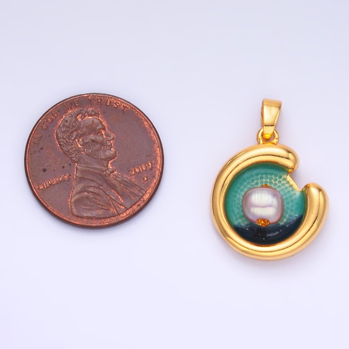 24K Gold Filled Sea Freshwater Pearl Curved Molten Pendant | AA1461 - DLUXCA