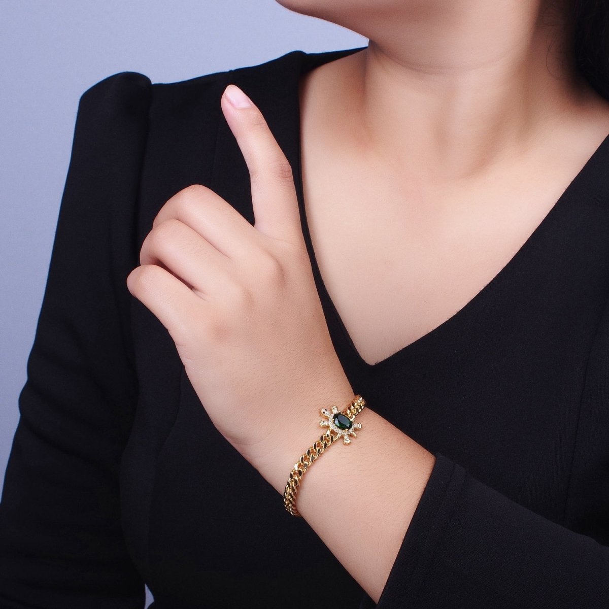 24K Gold Filled Sea Turtle Micro Paved Cubic Zirconia Curb Bracelet | WA-1300 WA-1301 WA-1302 Clearance Pricing