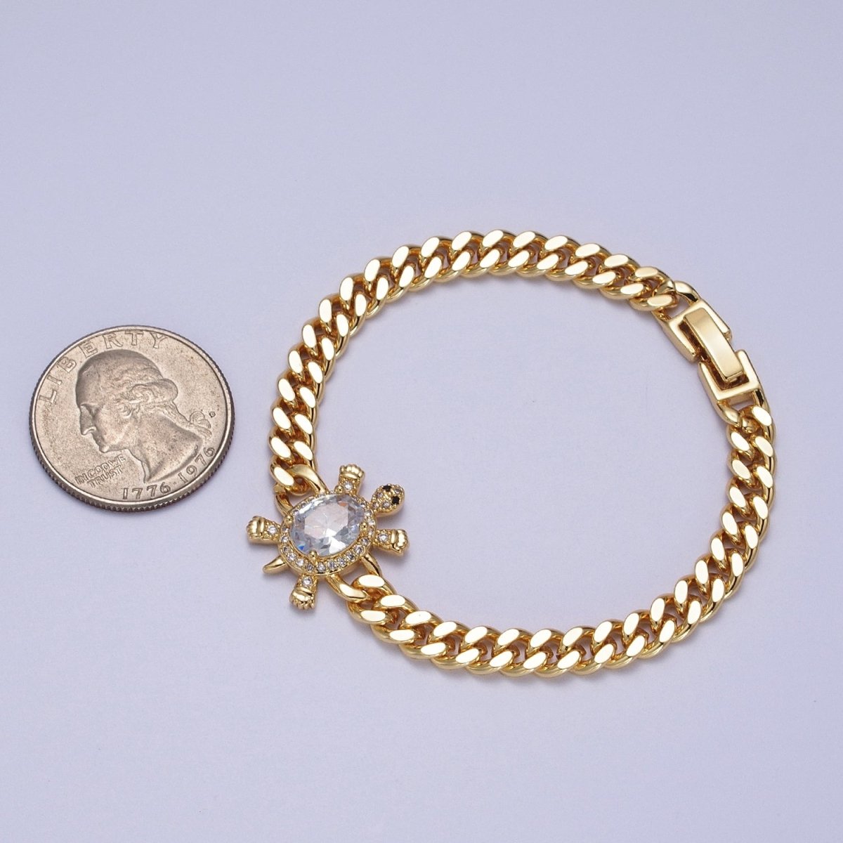 24K Gold Filled Sea Turtle Micro Paved Cubic Zirconia Curb Bracelet | WA-1300 WA-1301 WA-1302 Clearance Pricing