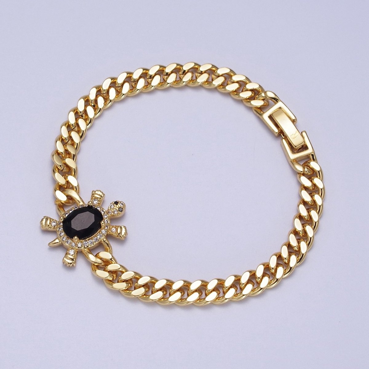24K Gold Filled Sea Turtle Micro Paved Cubic Zirconia Curb Bracelet | WA-1300 WA-1301 WA-1302 Clearance Pricing
