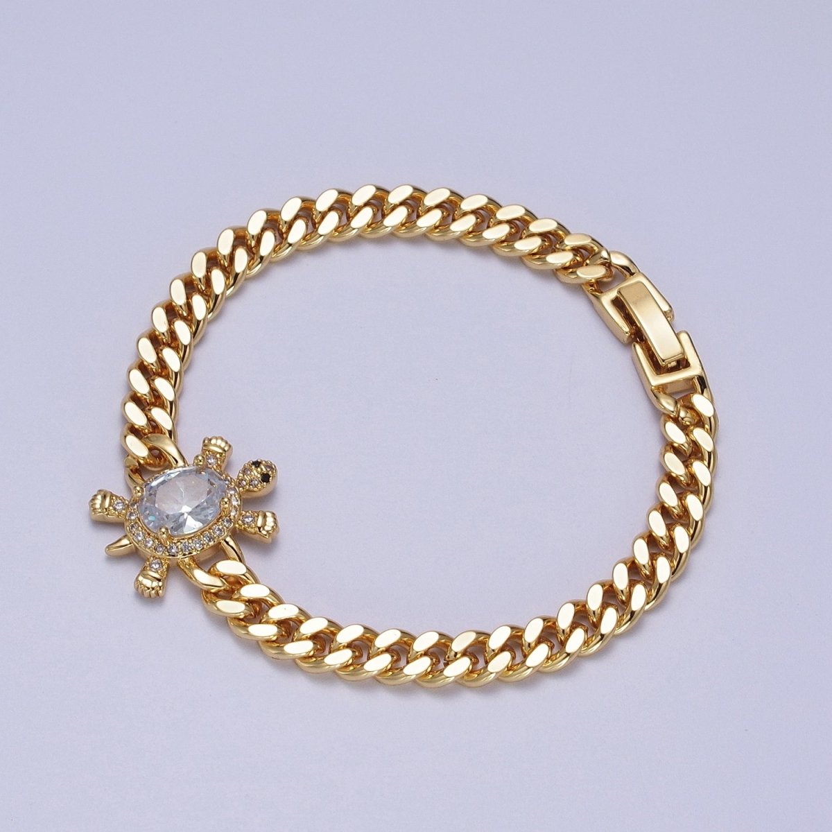 24K Gold Filled Sea Turtle Micro Paved Cubic Zirconia Curb Bracelet | WA-1300 WA-1301 WA-1302 Clearance Pricing