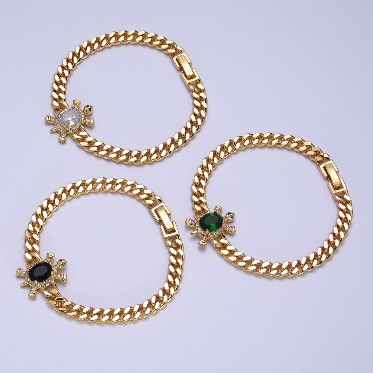 24K Gold Filled Sea Turtle Micro Paved Cubic Zirconia Curb Bracelet | WA-1300 WA-1301 WA-1302 Clearance Pricing