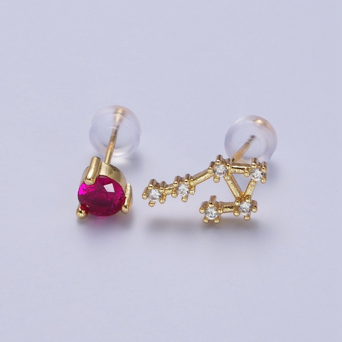 24K Gold Filled Set Birthstone & Astrology Zodiac Horoscope Constellation Cubic Zirconia Stud Earrings | AD014~AD025