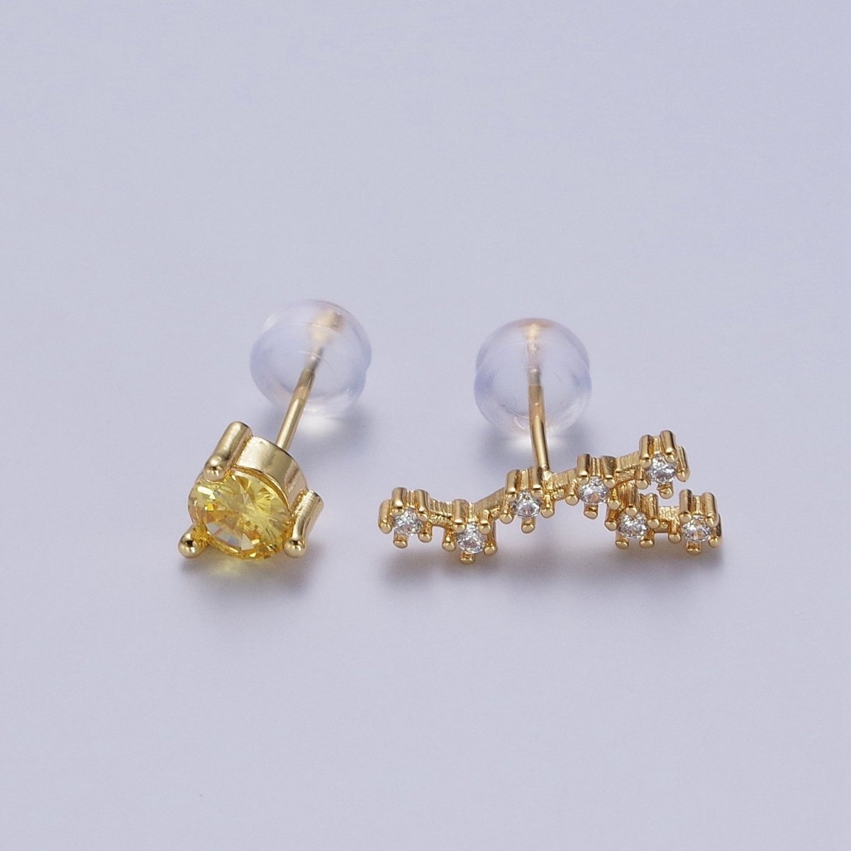 24K Gold Filled Set Birthstone & Astrology Zodiac Horoscope Constellation Cubic Zirconia Stud Earrings | AD014~AD025