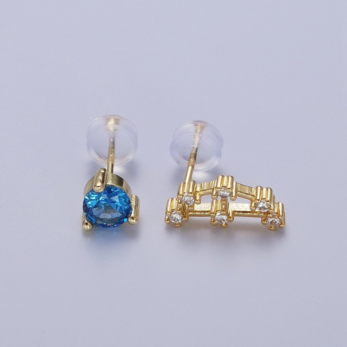 24K Gold Filled Set Birthstone & Astrology Zodiac Horoscope Constellation Cubic Zirconia Stud Earrings | AD014~AD025