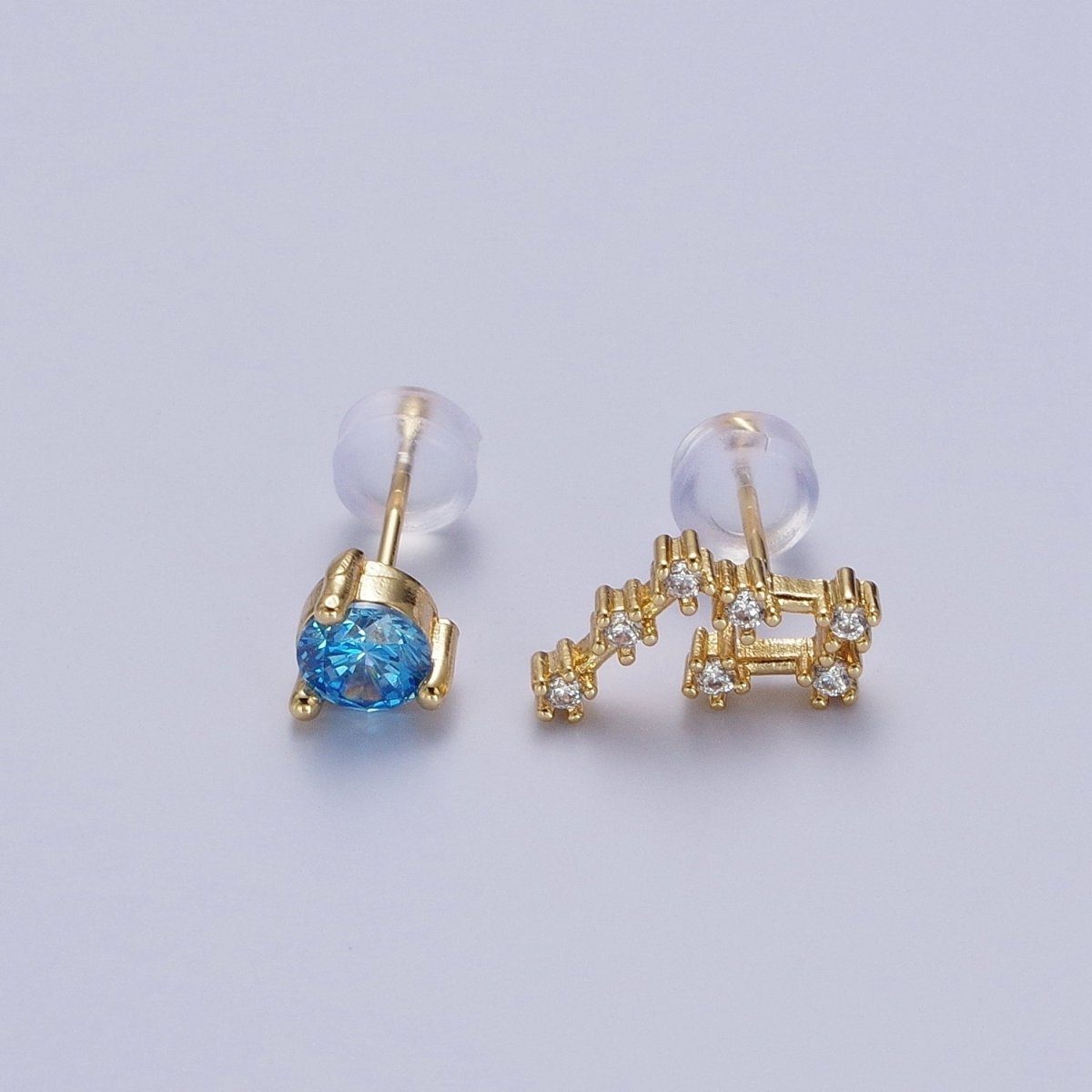 24K Gold Filled Set Birthstone & Astrology Zodiac Horoscope Constellation Cubic Zirconia Stud Earrings | AD014~AD025