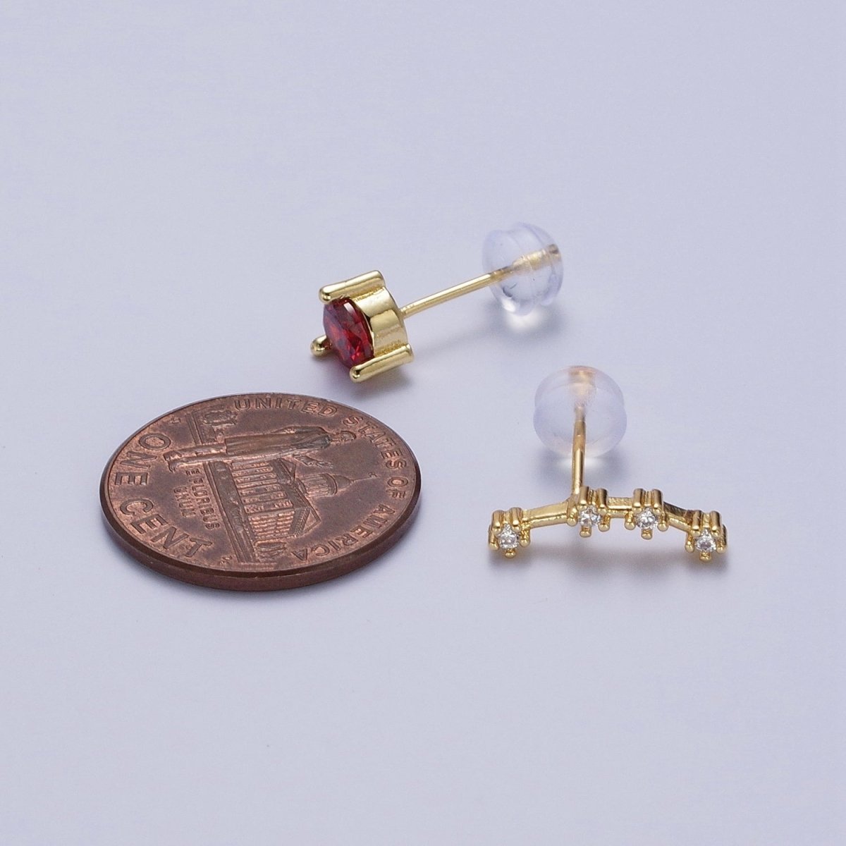 24K Gold Filled Set Birthstone & Astrology Zodiac Horoscope Constellation Cubic Zirconia Stud Earrings | AD014~AD025