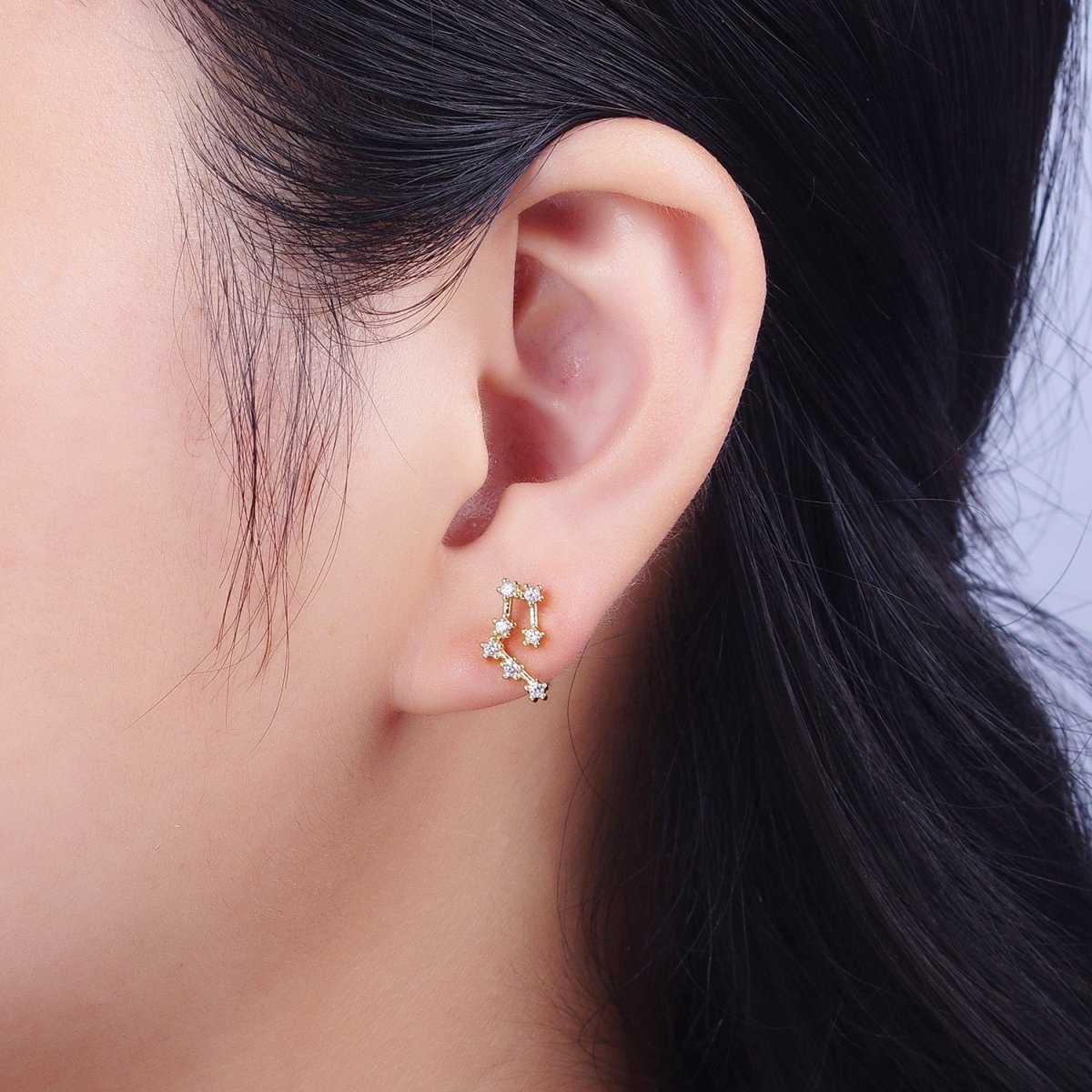 24K Gold Filled Set Birthstone & Astrology Zodiac Horoscope Constellation Cubic Zirconia Stud Earrings | AD014~AD025