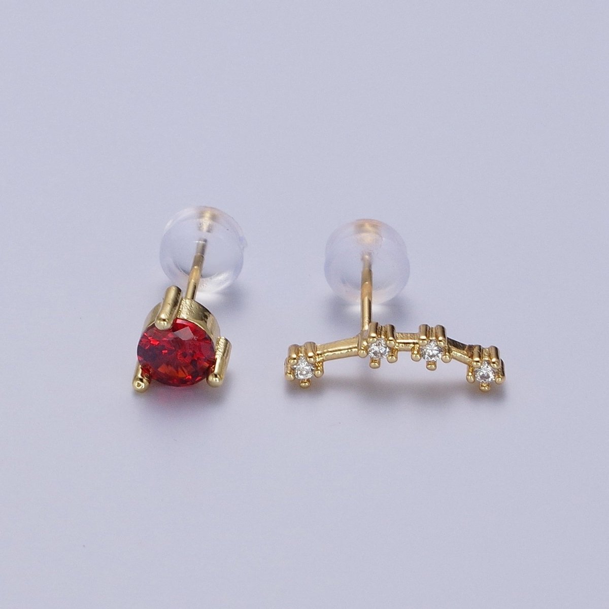 24K Gold Filled Set Birthstone & Astrology Zodiac Horoscope Constellation Cubic Zirconia Stud Earrings | AD014~AD025