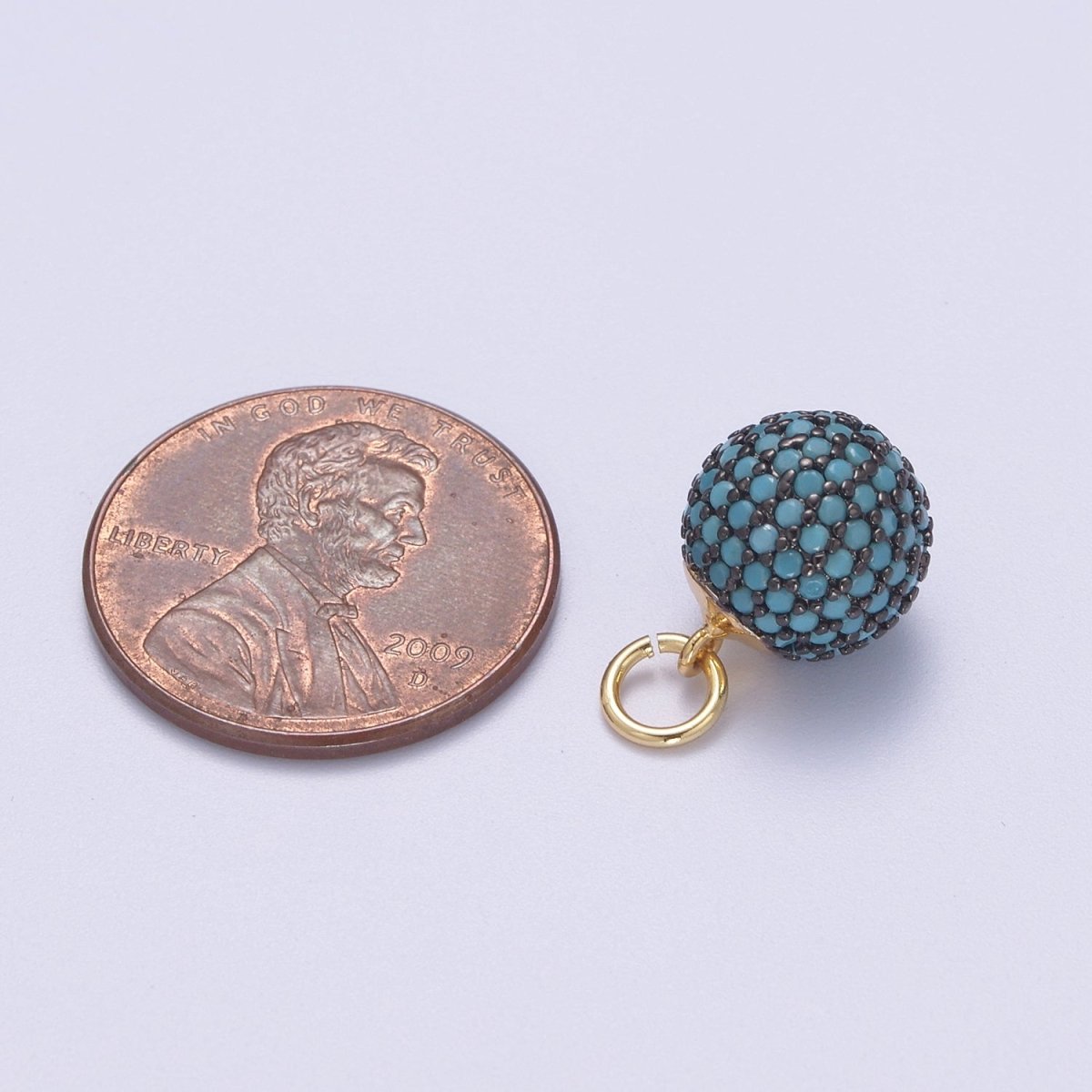 24K Gold Filled Shambala Bead Ball Green, Black, Blue, Fuchsia, Turquoise, Clear, Silver Micro Paved CZ Charm N-314 - N-320