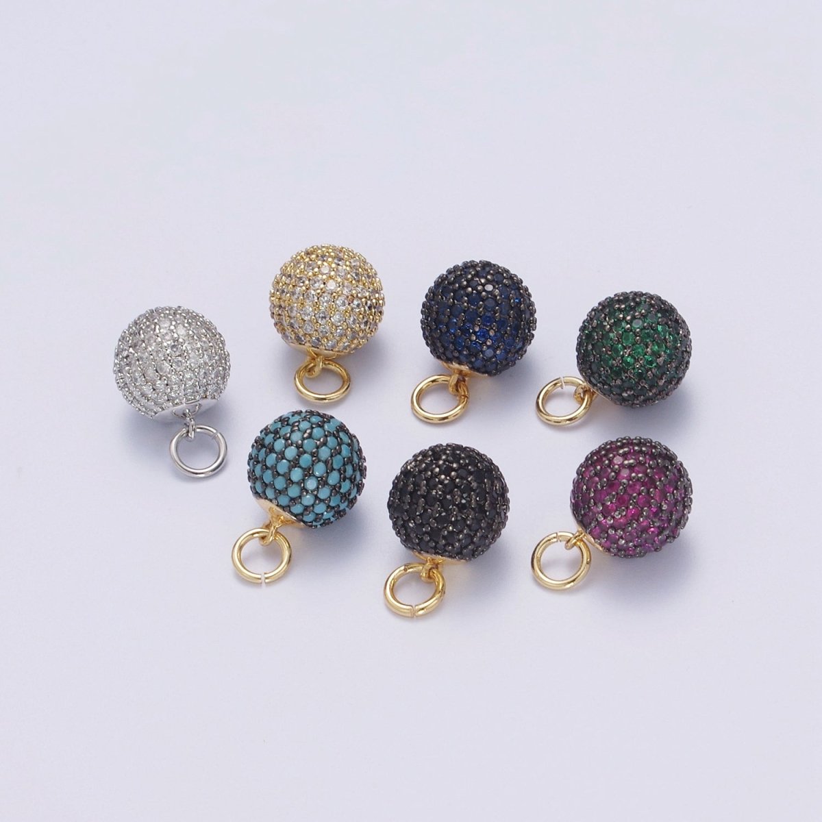 24K Gold Filled Shambala Bead Ball Green, Black, Blue, Fuchsia, Turquoise, Clear, Silver Micro Paved CZ Charm N-314 - N-320