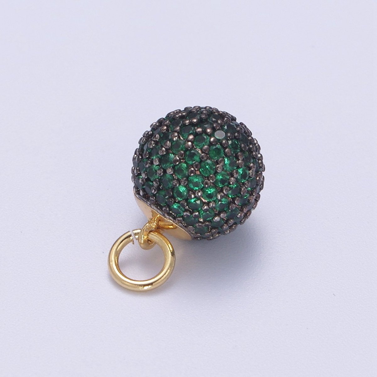 24K Gold Filled Shambala Bead Ball Green, Black, Blue, Fuchsia, Turquoise, Clear, Silver Micro Paved CZ Charm N-314 - N-320