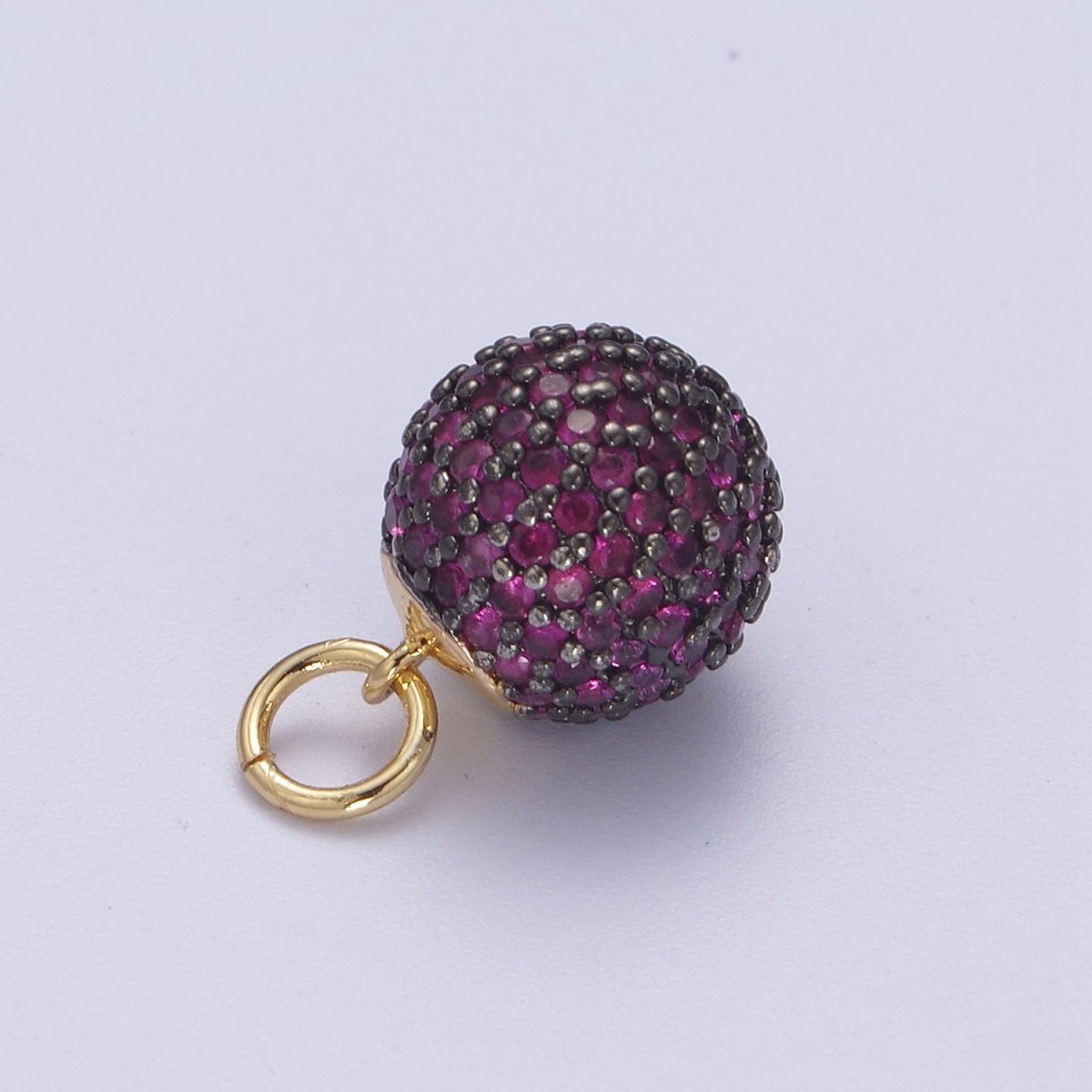 24K Gold Filled Shambala Bead Ball Green, Black, Blue, Fuchsia, Turquoise, Clear, Silver Micro Paved CZ Charm N-314 - N-320