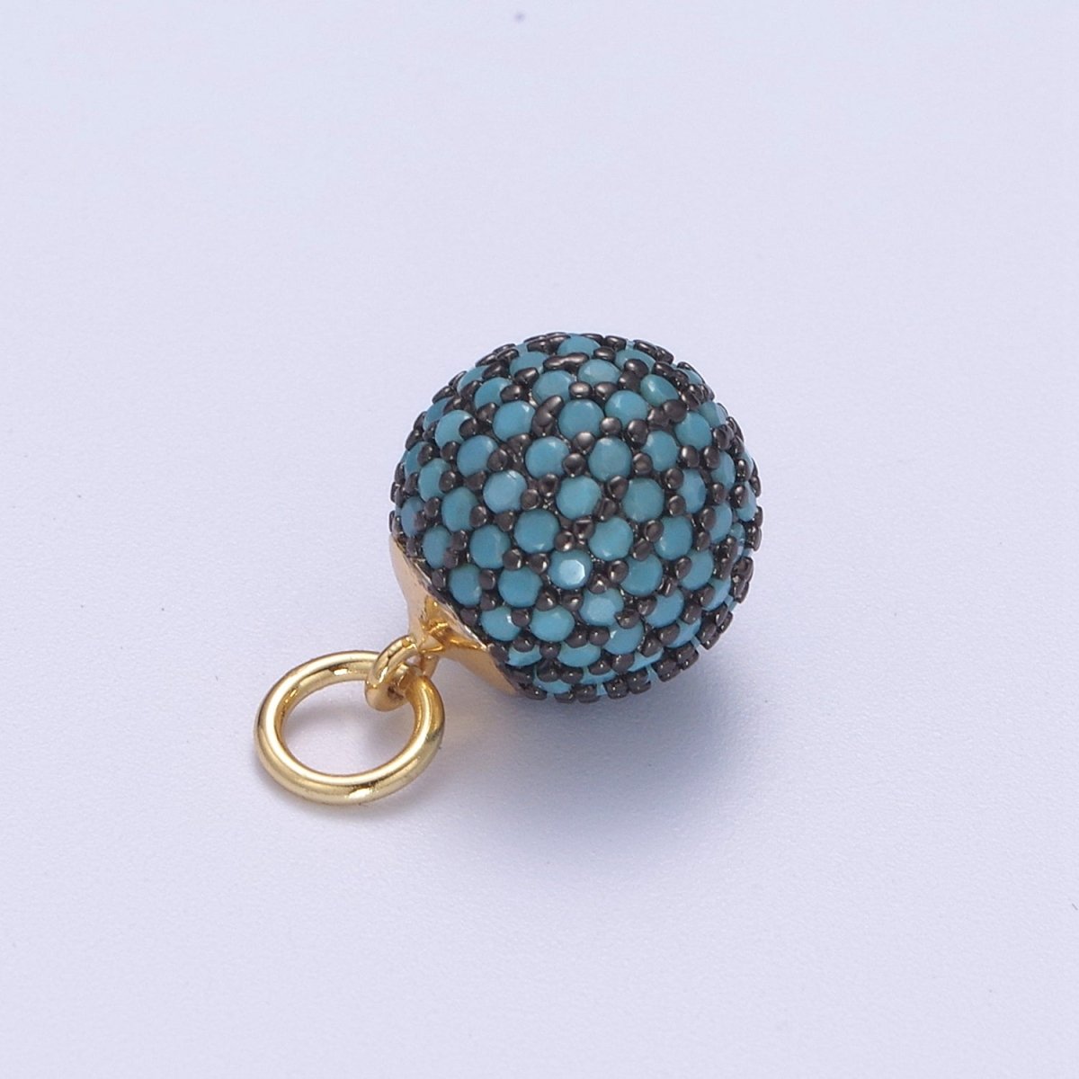 24K Gold Filled Shambala Bead Ball Green, Black, Blue, Fuchsia, Turquoise, Clear, Silver Micro Paved CZ Charm N-314 - N-320