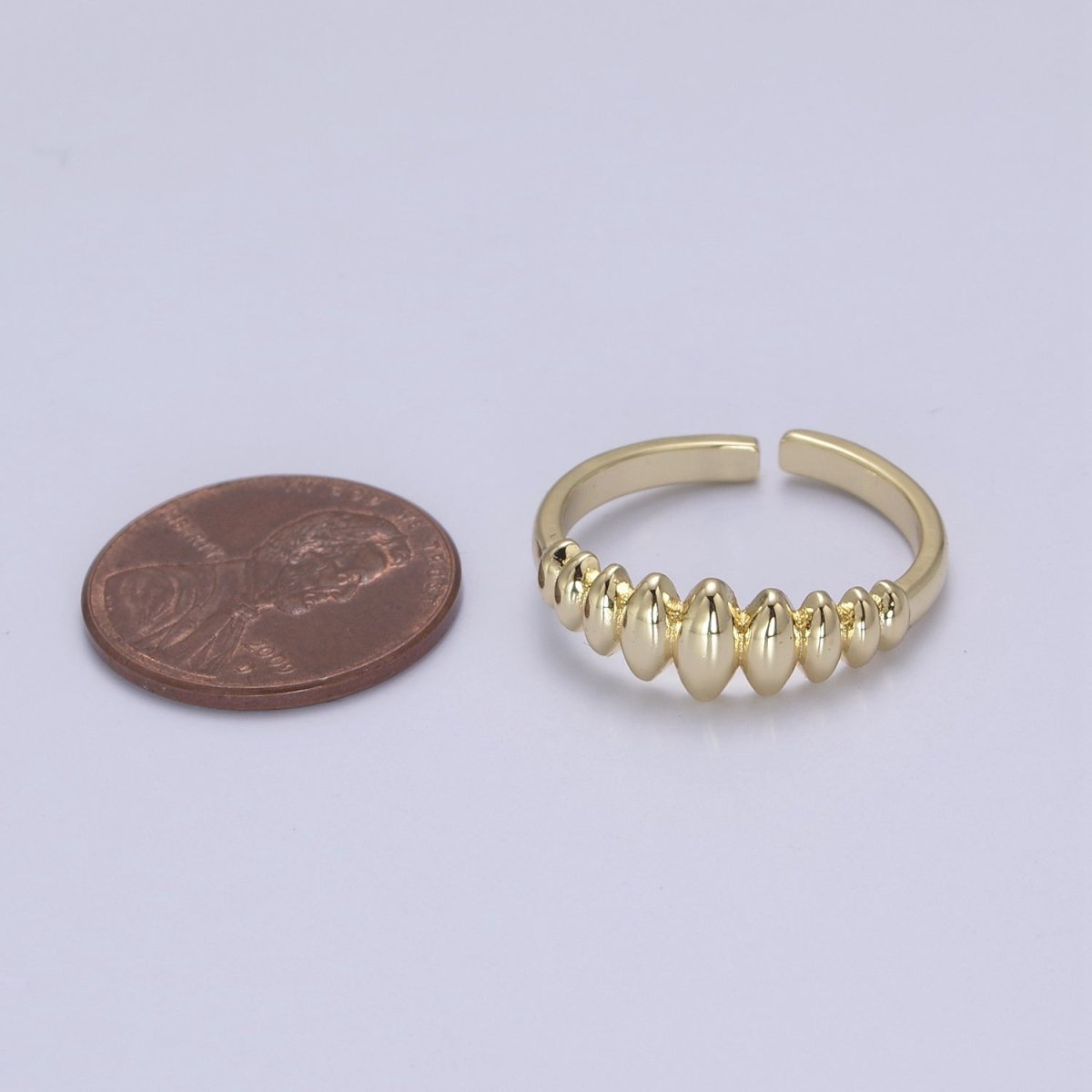 24K Gold Filled Sharp Oval Croissant Ring, Bubble Adjustable Ring in Gold & Silver  S-307 S-308