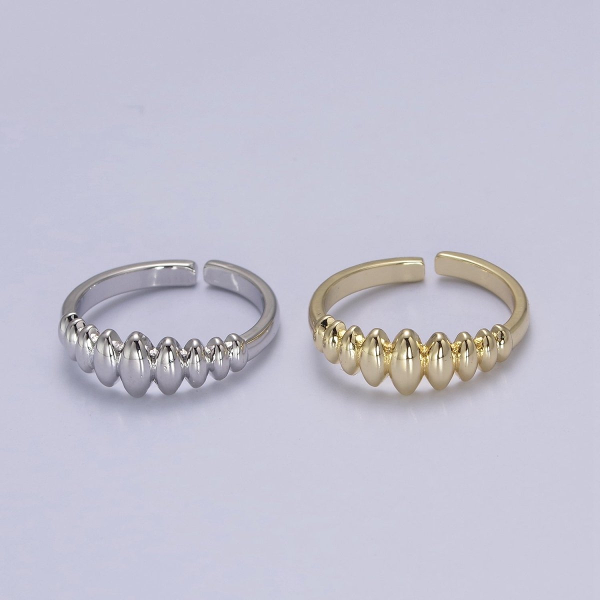 24K Gold Filled Sharp Oval Croissant Ring, Bubble Adjustable Ring in Gold & Silver  S-307 S-308