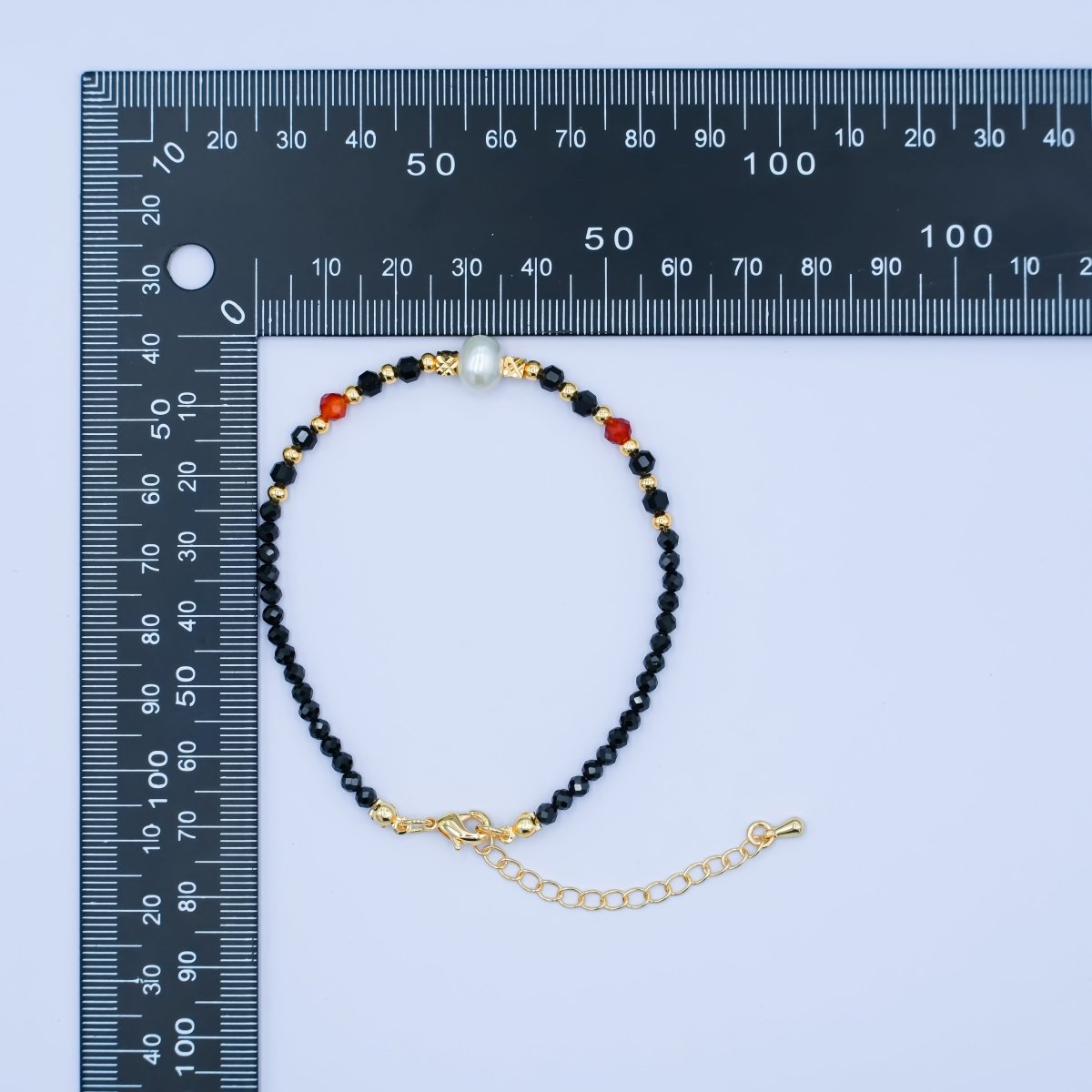 24K Gold Filled Shell Black Multifaceted Crystal Gemstone 7.5 Bracelet | WA - 2888 - DLUXCA