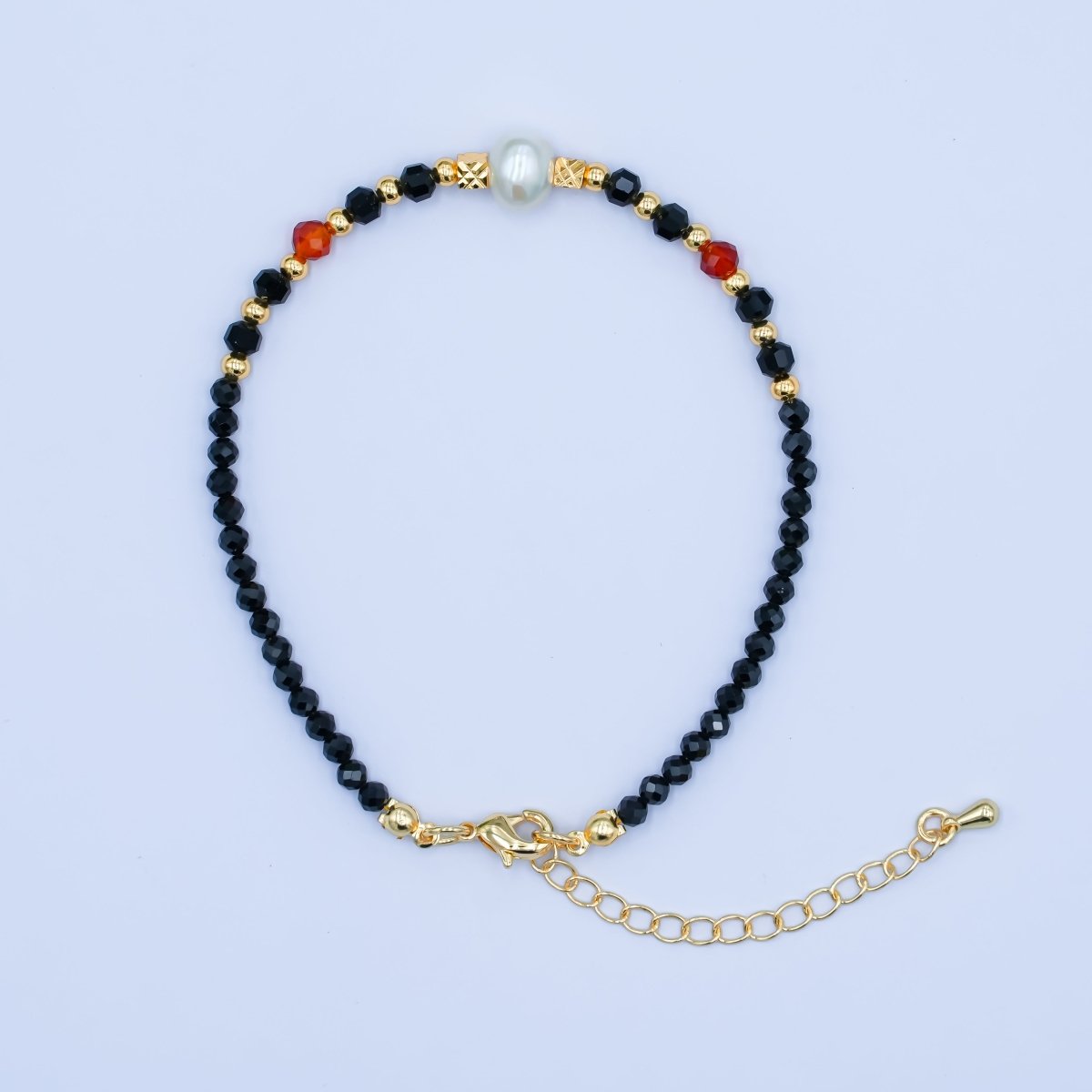 24K Gold Filled Shell Black Multifaceted Crystal Gemstone 7.5 Bracelet | WA - 2888 - DLUXCA