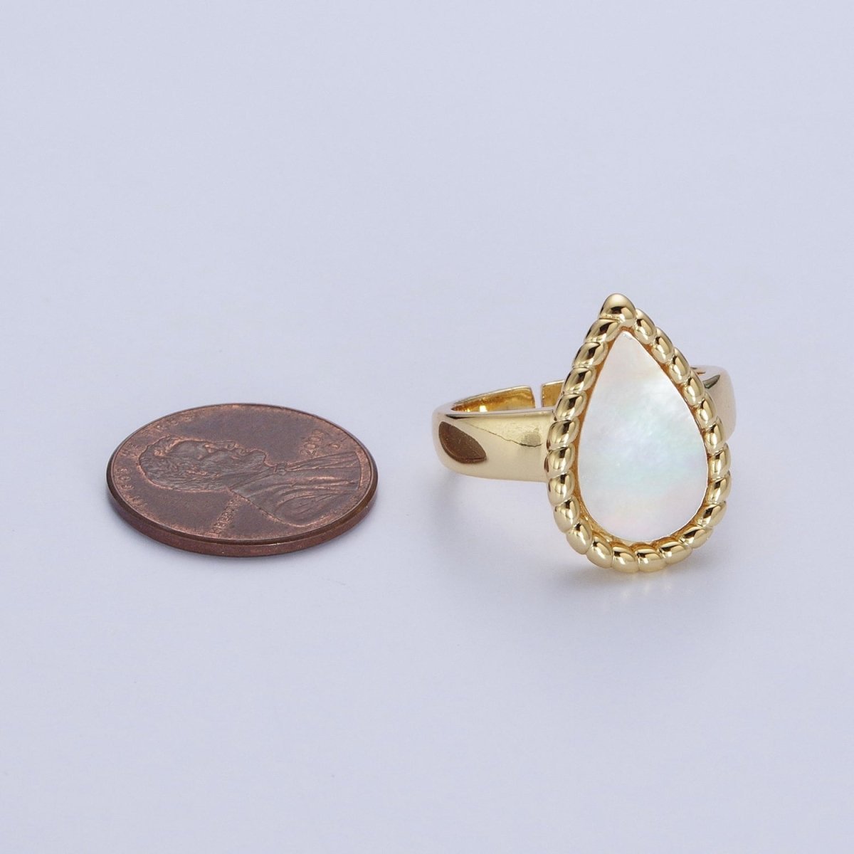 24K Gold Filled Shell Croissant Twist Teardrop Statement Ring | S-238