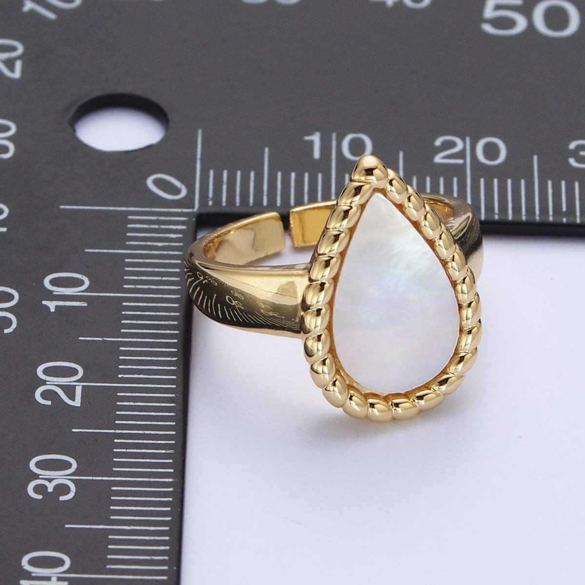 24K Gold Filled Shell Croissant Twist Teardrop Statement Ring | S-238