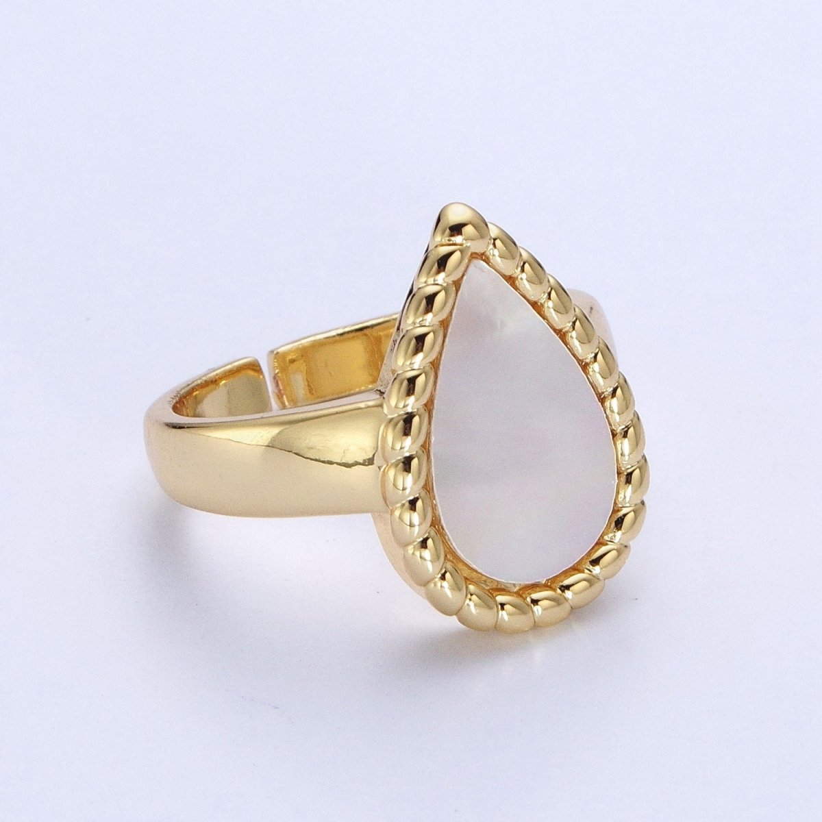 24K Gold Filled Shell Croissant Twist Teardrop Statement Ring | S-238